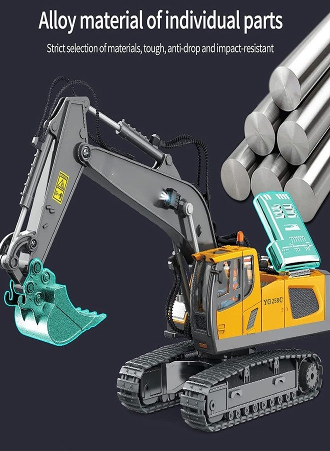 RABRA 1:20 Scale Remote Control Excavator Toy, for 6+ Years Old Boys, 11-Channel RC Excavator Toy, with Metal Shovel, 2.4Ghz RC Construction Vehicle, The Best Birthday for Kids (RC Excavator) - Image 5